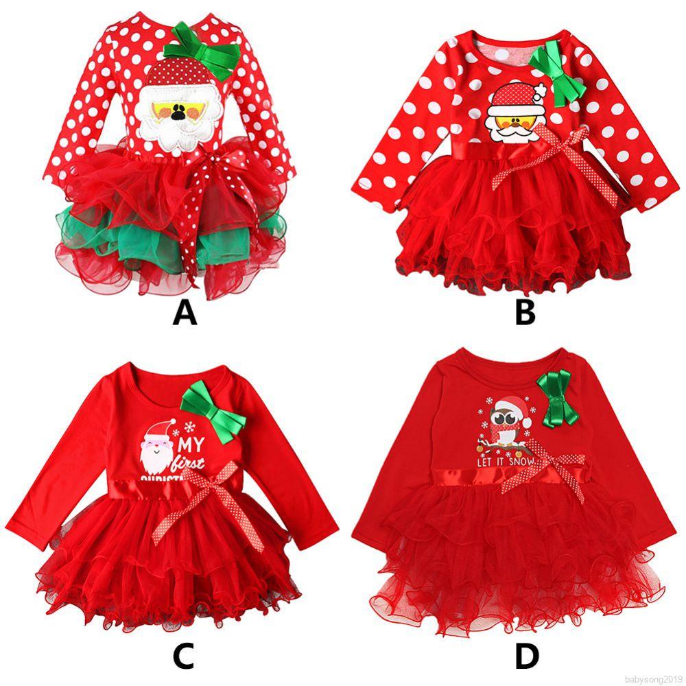 Vestido De Navidad Para Bebé Niña , Niños Niñas , Papá Noel , Patrón De Tutú , Vestidos , | Shopee Colombia
