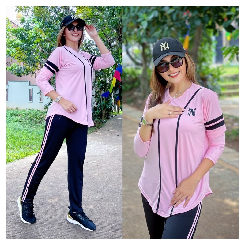 Licra Babypink Black Muslim traje de béisbol largo / camisa de gimnasia larga para aeróbicos y Fitness #5