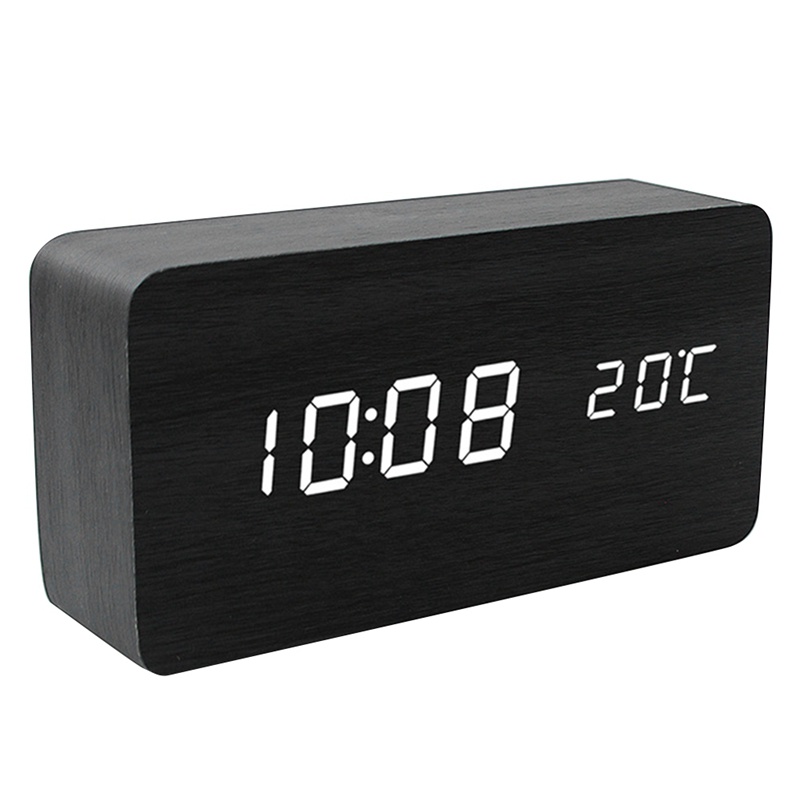 Negro Pantalla de Calendario de Control de Sonido/Voz Pantalla LED PiLife Despertador de Alarma Digital de Madera Pantalla de Temperatura de Brillo Ajustable Carga USB 