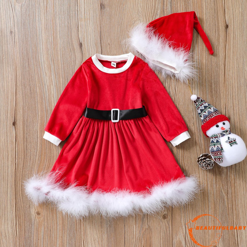 B: b: vestido de manga larga de navidad para bebé, decoración de cinturón,  ropa esponjosa de felpa | Shopee Colombia