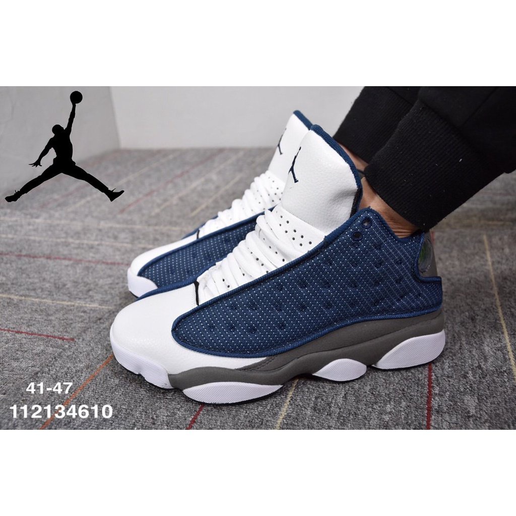 Nike Jordan 13 High Zapatos Baloncesto/Tenis Resistentes Al Deber Bloqueo Antideslizante Azul Blanco DJVW | Shopee Colombia