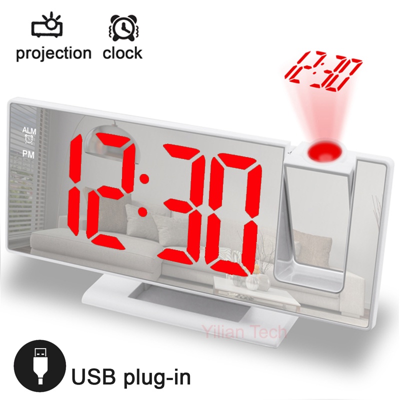 Dengofng Despertador de proyección de Pantalla LED con función de detección de Temperatura Interior Función de repetición de 5 Minutos para Oficina en casa 