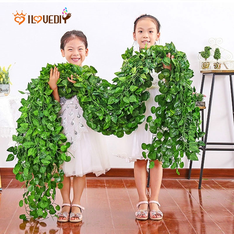 2m hojas de hiedra verde artificial enredadera de vid plantas colgantes/decoración de seda guirnalda de flores falsas/oficina, hotel, casa, boda, bricolaje, decoración de pared interior #1