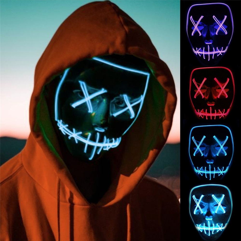 Máscara LED De Halloween Purge - 2 Unidades Con Guantes Luminosos - Ajustable, Para Fiestas Y Carnaval