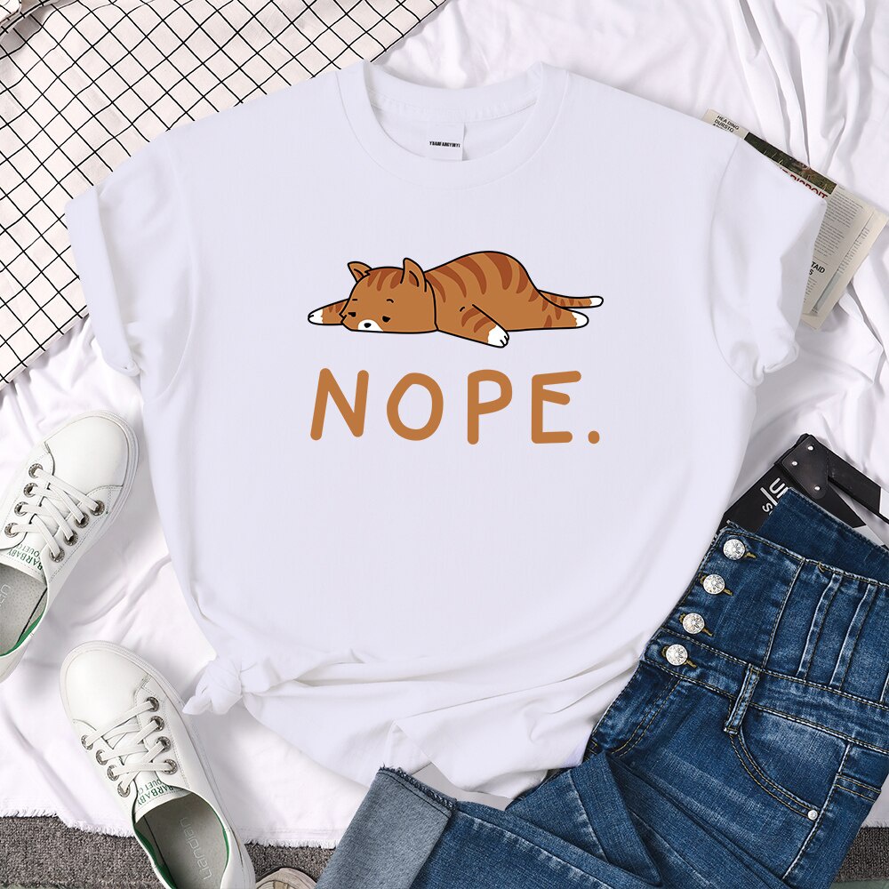 Nope Gato De Dibujos Animados Divertidos Camisetas De Impresión De Las  Mujeres De La Moda Transpirable Camiseta Suelta De Verano Camisas De Ropa  Para Mujer Tops | Shopee Colombia