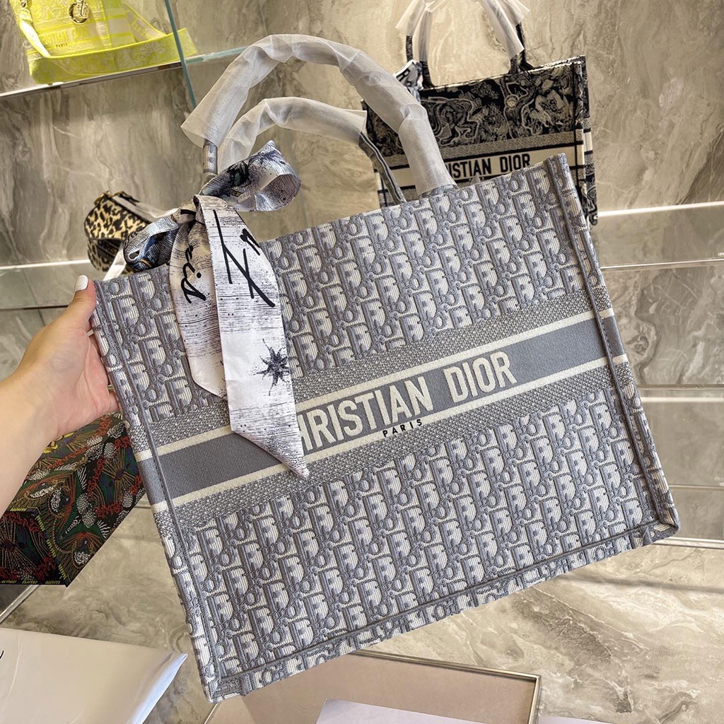 dior mini book tote grey