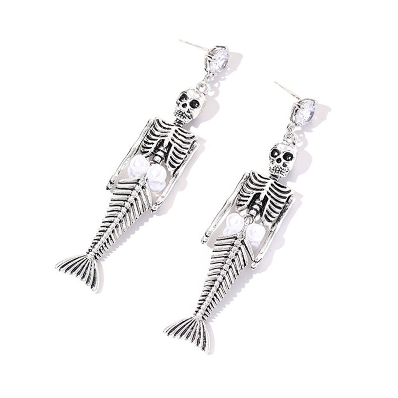 Los Mejores Pendientes De Calavera Colgantes Para Mujer Conjunto Esqueleto Oreja Larga Gota Stud Halloween Disfraz Accesorios Goth Punk #3