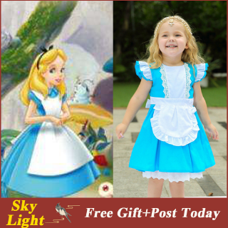 Image of FISV Alice in Wonderland Kids Girls Fancy Dress Maid Lolita Cosplay Costume Outfits Set Child Sissy Maid Lolita Clothes