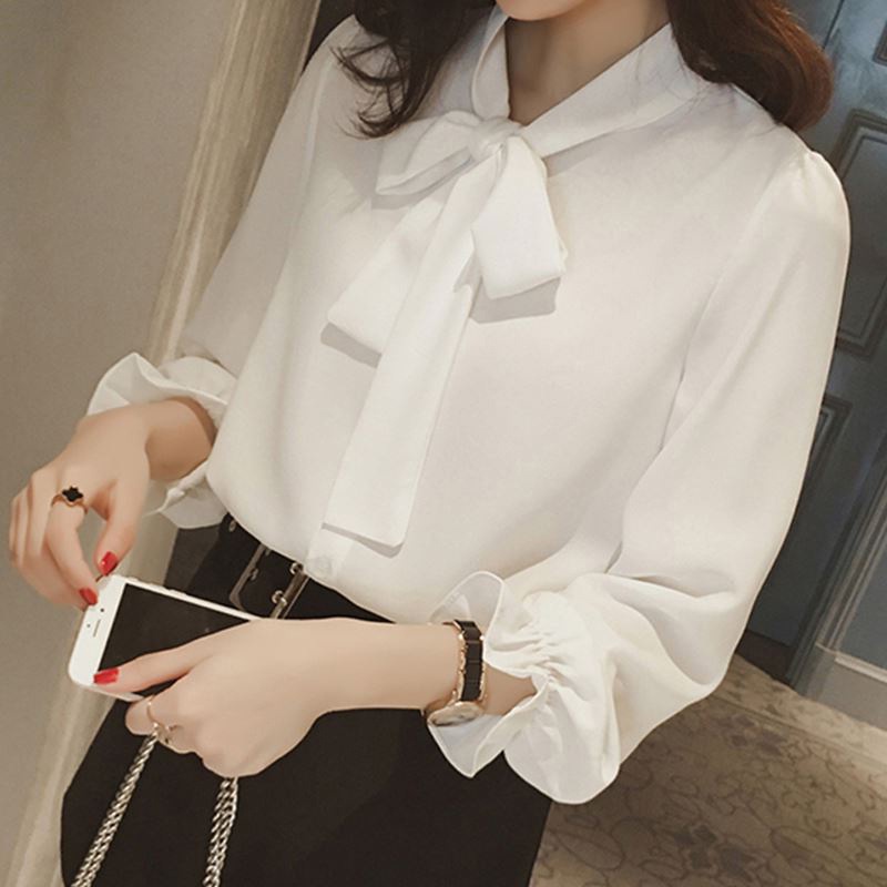 Talla Grande Blusa De Mujer Color Sólido Camisa De Larga Mariposa Corbata Camisas Coreana De | Shopee Colombia