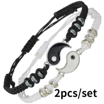 Mejor Amigo Pulseras Para 2 Coincidencias Yin Yang Cordón Ajustable Pulsera Para Bff Amistad Relación Novio Novia Regalo De San Valentín #4