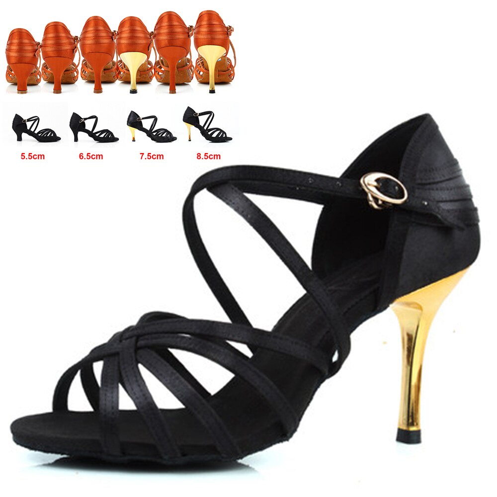 Las Mujeres De Señoras De Zapatos De Satén Sandalia Salsa Tango Salón Negro Bronceado Tacones 5.5 Cm/6,5 8,5 DS52 | Shopee Colombia