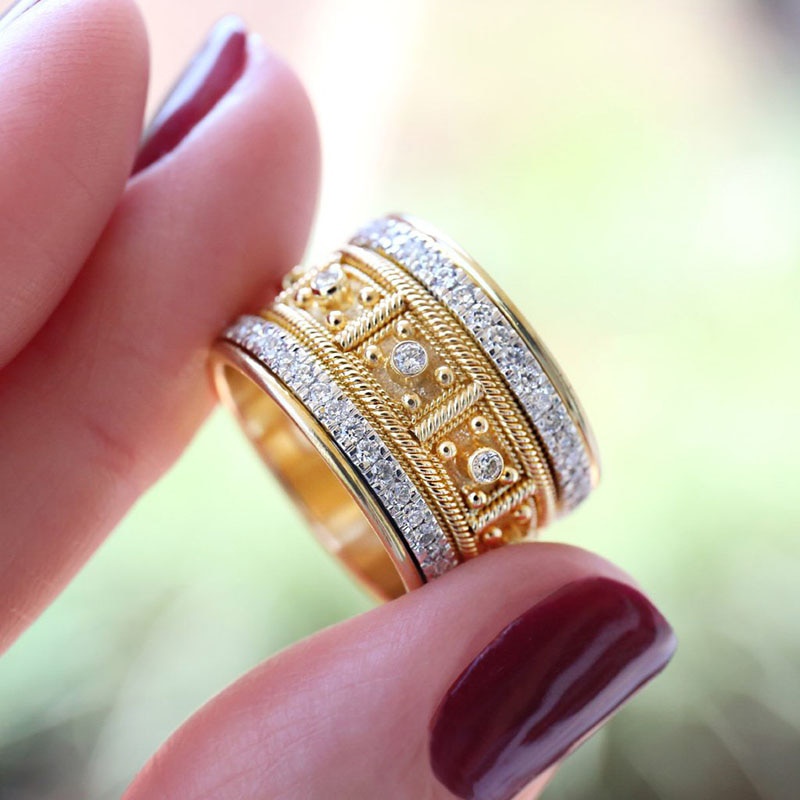 Anillos De Dedo dorados Grandes De lujo Para mujer De hombres Fine joyeria Diamantes De imitación imitación Micro anillos De boda | Shopee