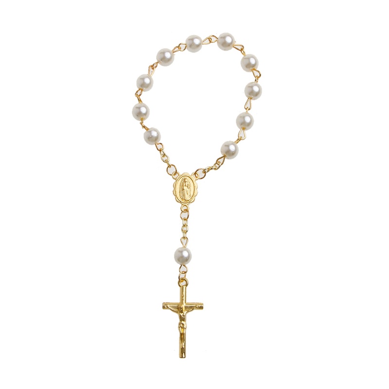 Image of Calabaza Católica Cruz Dedo Cadena Mini Rosario Bautismo Rosarios Perlas De Imitación Pulsera Para El Favores Christen #4