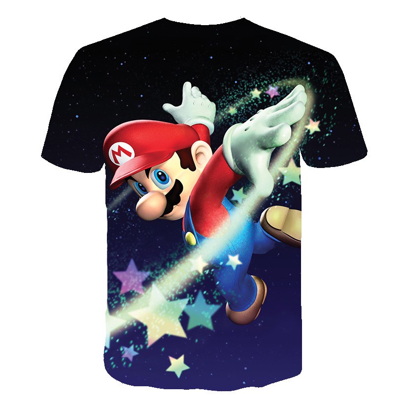 unisex Aatensou Camiseta de Super Mario Bros para niños cuello redondo manga corta impresión 3D 