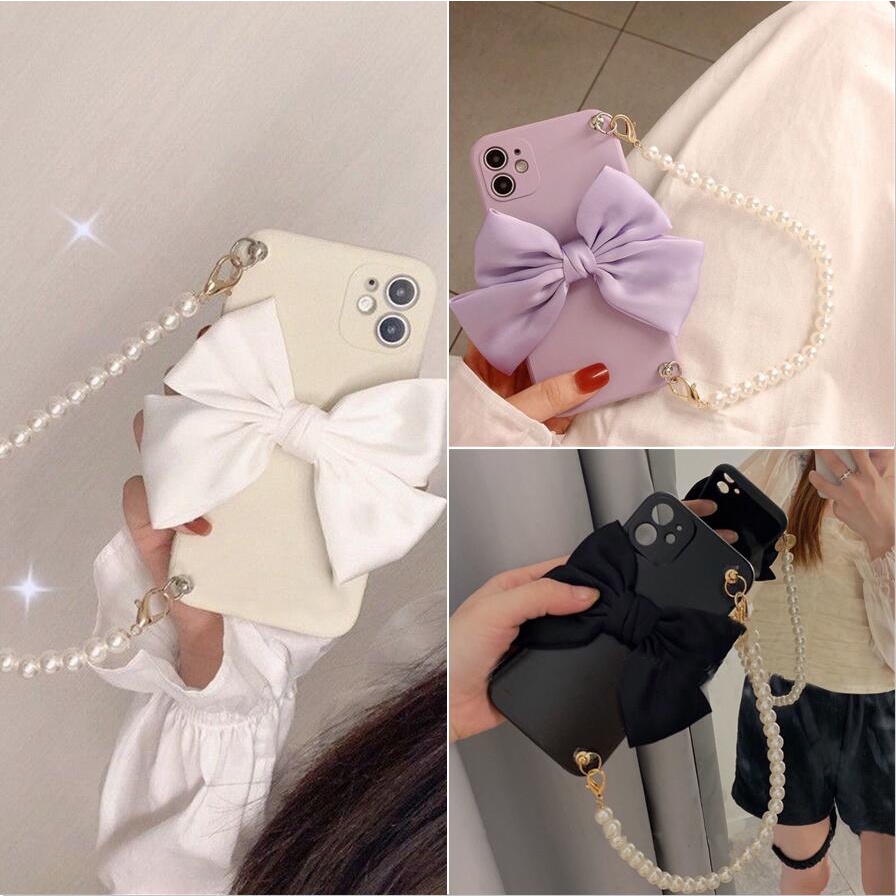 Carcasa Huawei Nova 5T Y9 Y9A Y9S Y7 Y6 Pro 2019 2018 Honor 7C 10i 20i 10 Lite P30 P20 P10 Plus Mate 20X 20 P Funda Inteligente Arco De Seda Suave TPU Para Teléfono Con Correa De Cadena De Mano Perla #4