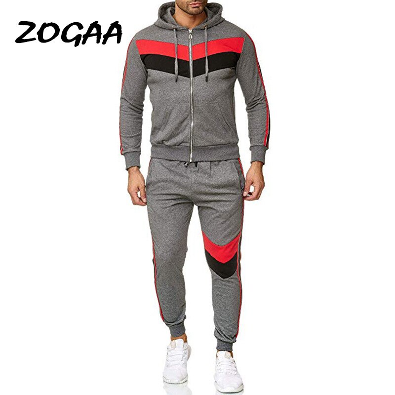 Venta Al Por Mayor Conjuntos De Hombres Nuevo Fitness Ocio Patchwork Moda Cardigan Con Capucha Trajes #6