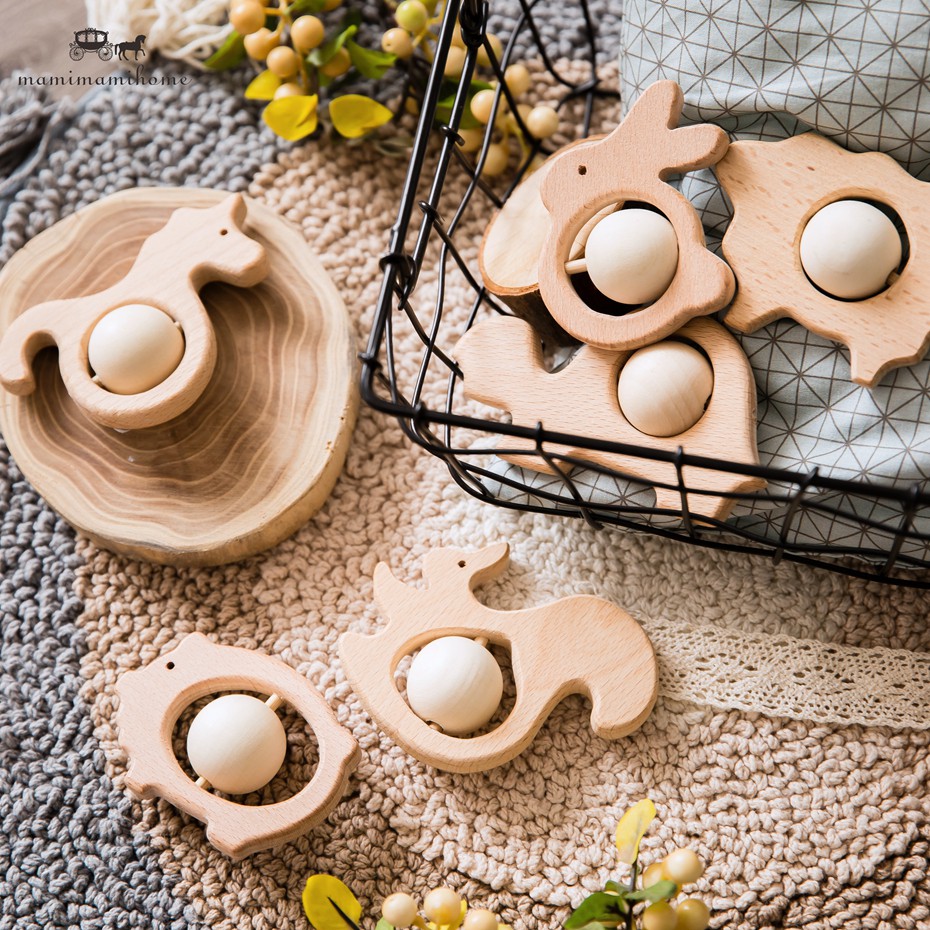 1pc Sonajas De Madera Para Bebé Mordedor En Forma De Animal De Dibujos Animados De Haya Natural Para Dormir Juguetes Colgantes #9