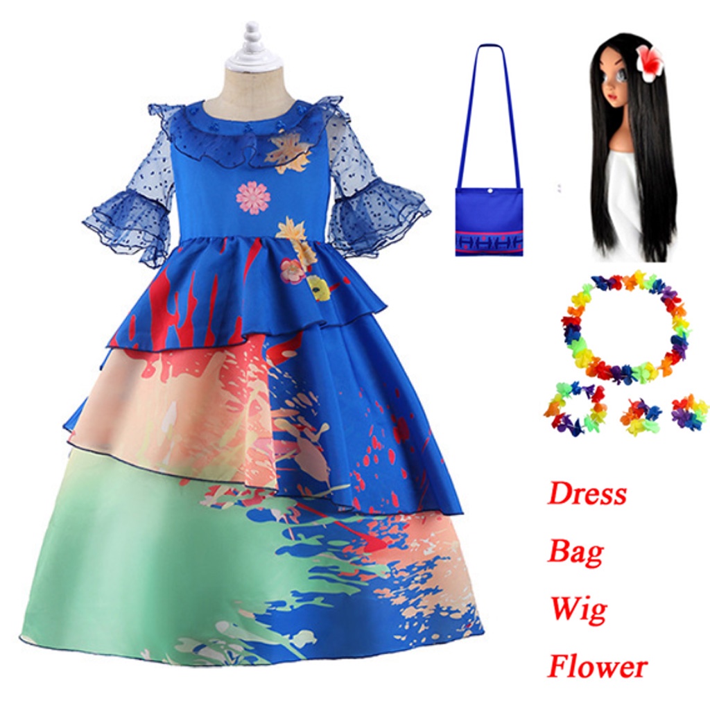 TBNRFrags Vestido de princesa para niñas Encanto Mirabel con bolsa de dibujos animados para niños pequeños 