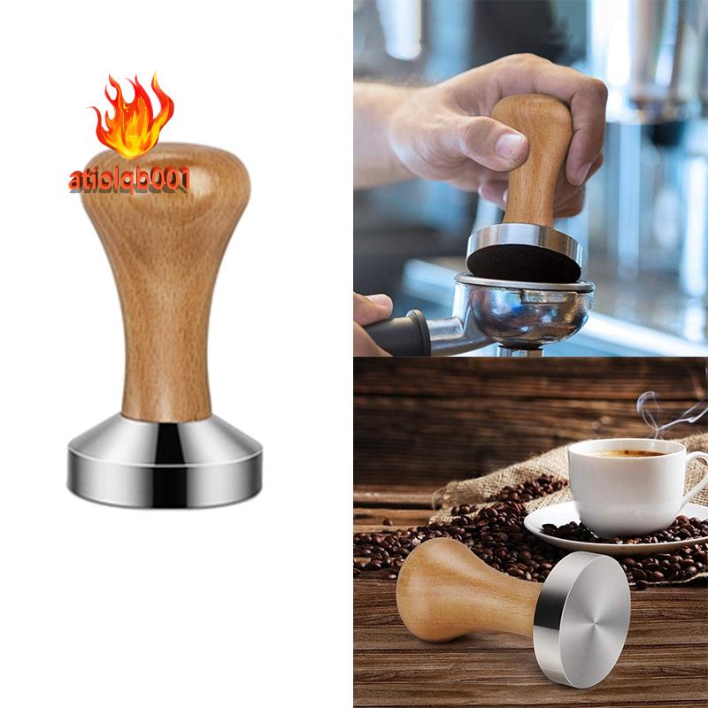 café de madera de manipulaciones cafetería suministros marrón Hillento pisón del café espresso manipule base de acero inoxidable de 58 mm con mango de madera sólida herramientas de baristas 
