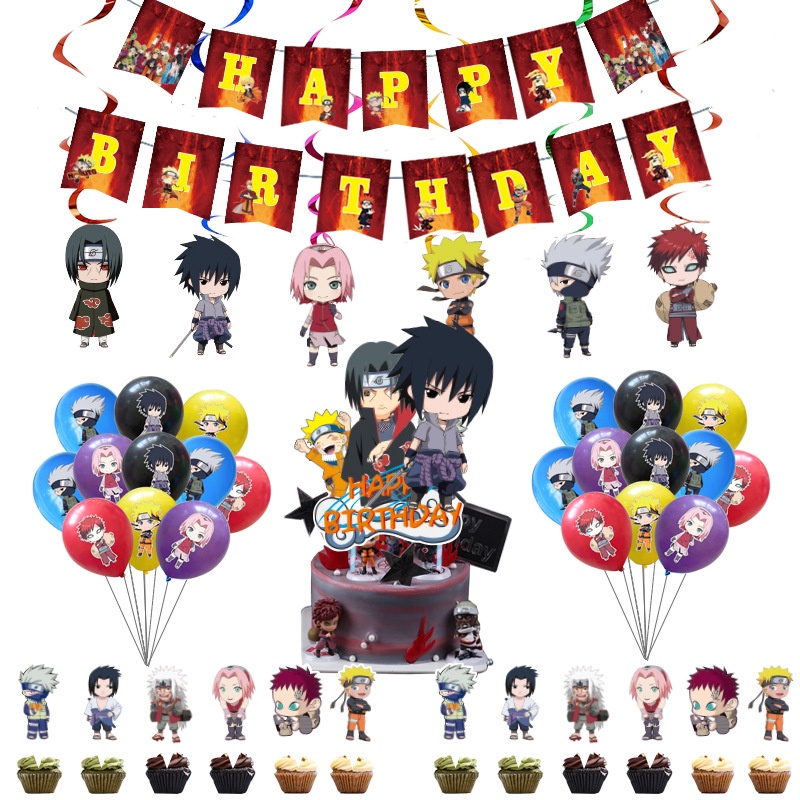 Decoracion Cumpleaños Anime Globos Feliz Cumpleaños del Pancarta Adorno de Torta Anime para Niños Decoraciones de Fiesta Cumpleaños