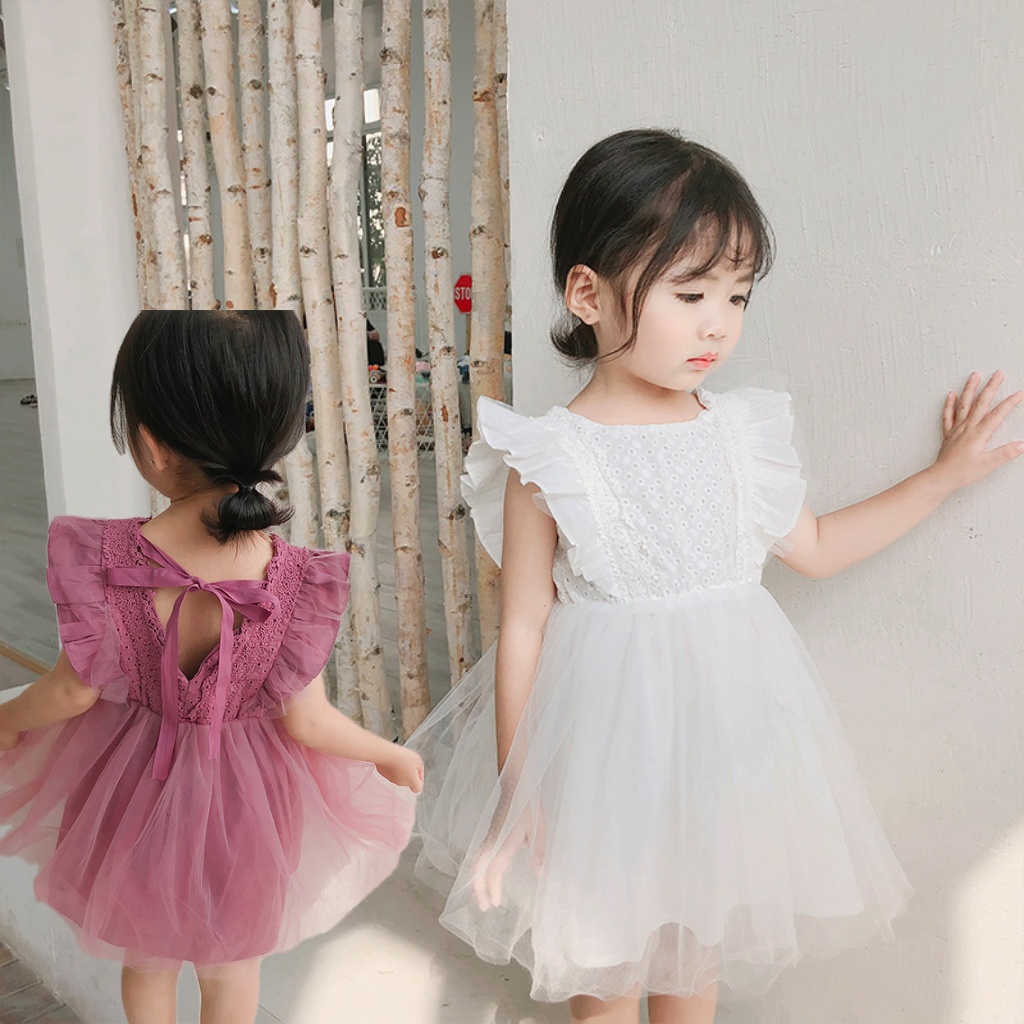 Verano Niños Niñas Vestido Gasa Encaje Blanco Púrpura Fiesta Princesa De  Vacaciones Altura 80-120cm | Shopee Colombia