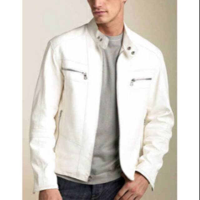 Chaqueta de cuero semi para hombre blanco a talla grande/chaqueta de cuero | Shopee Colombia