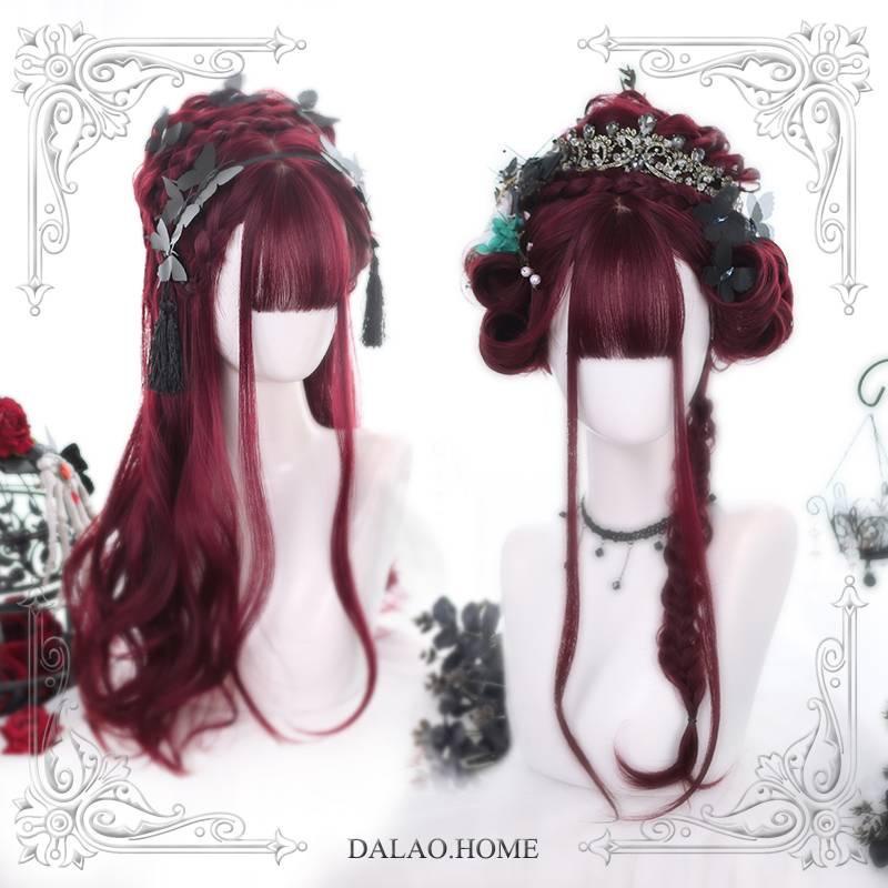 Larga Peluca Sintética Lolita Vino Tinto Harajuku De Hadas Cosplay  Flequillos Boda Dulce Peinado Navidad Cabina Natural | Shopee Colombia