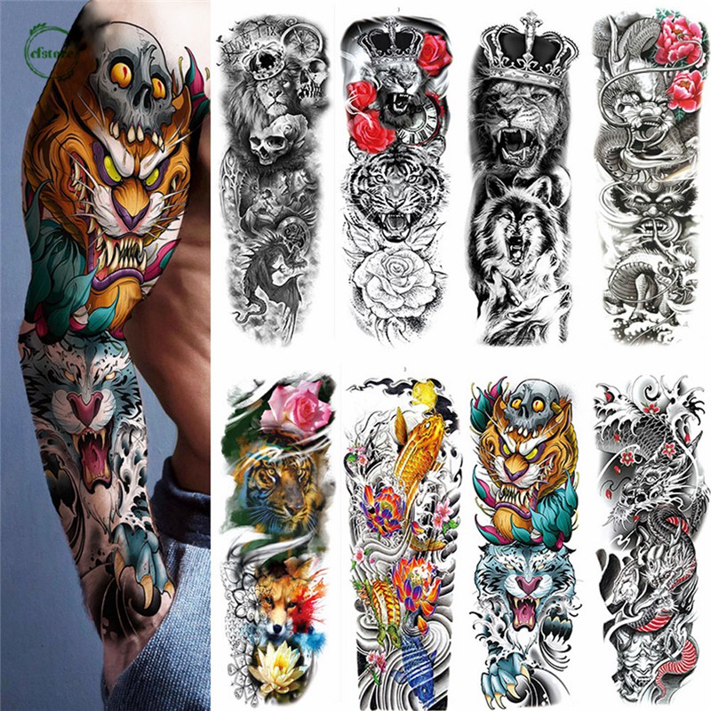 Image of CF Gran Brazo Manga Tatuaje León Corona Rey Rosa Impermeable Temporal Pegatina Salvaje Lobo Tigre #6