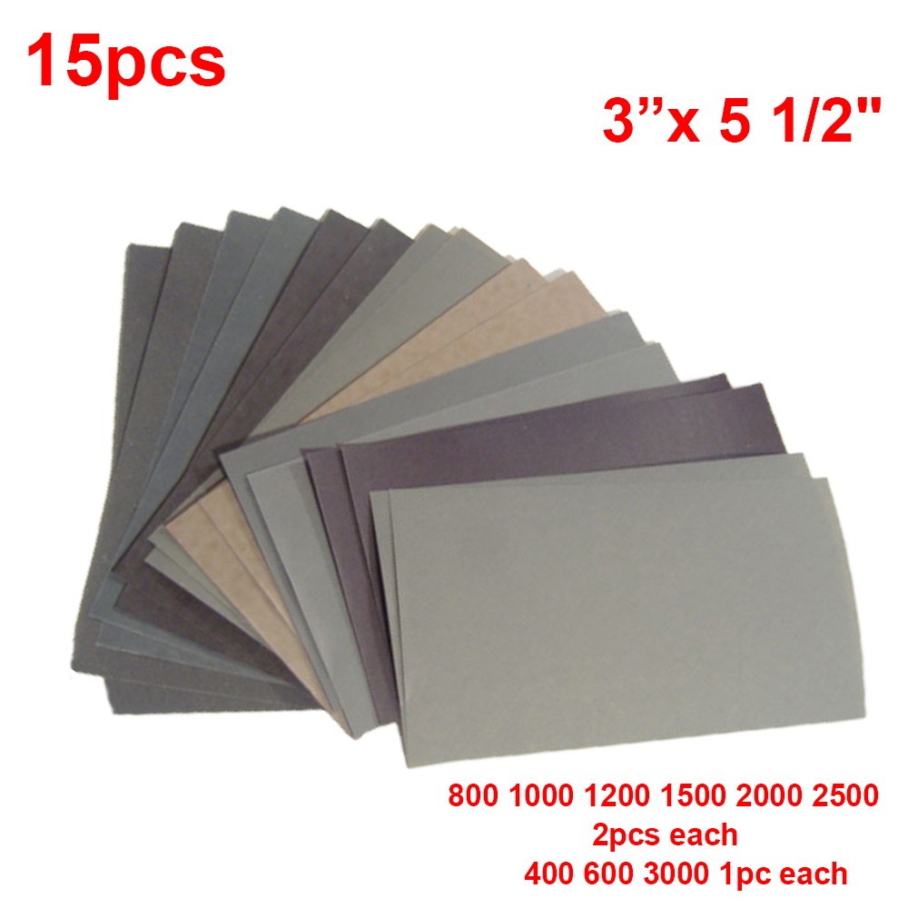 FEIN 18pcs Wet/Dry Sandpaper 3*5-1/2 400/600/800/1000/1200/1500/2000/2500/3000grit 
