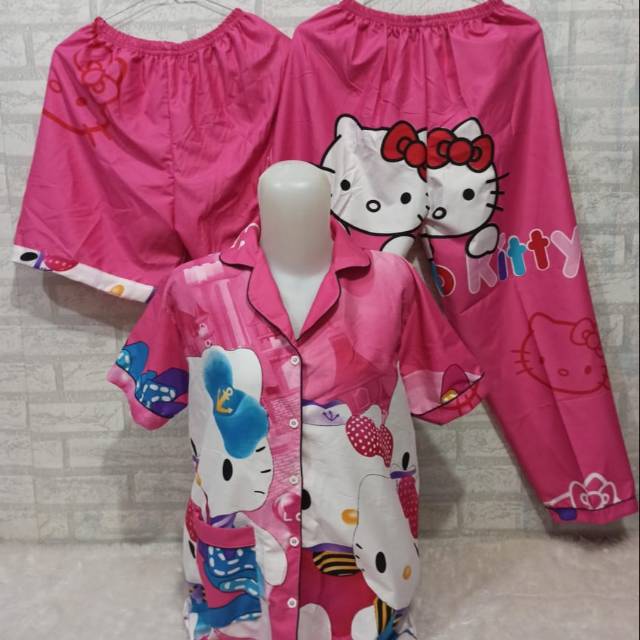 Pijamas 3 en 1 / camisones para mujer adultos / camisones de mujer - motivo Hello Kitty - talla L Fit To XL #4