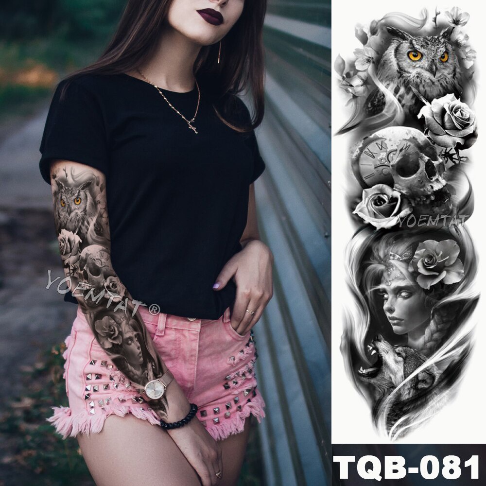 Image of impermeable temporal falso tatuaje pegatina calavera animal esperanza hombres mujeres completo tótem tatto gran brazo manga tatuaje #2