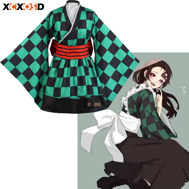 Demon Slayer Cosplay Disfraz Kamado Tanjirou Female Maid Outfit Recién  Llegado Lovely Anime Estilo Japonés Mujeres Kimono | Shopee Colombia