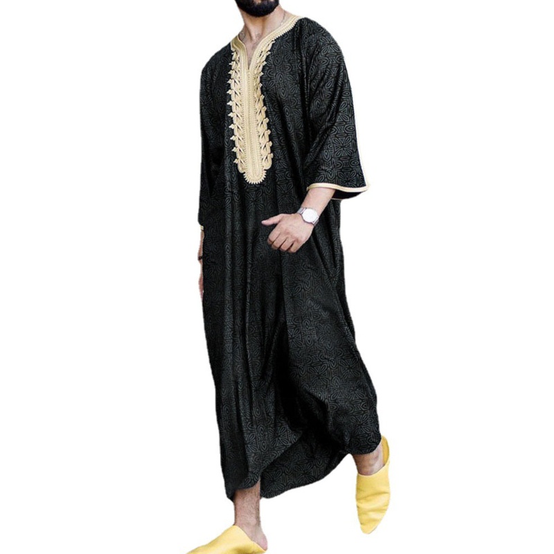 Hombre Musulmanes Kaftan Islámico Abaya Suelto Algodón Lino Túnica Clasico Oriente Medio Saudita Largo Camisa Arabe Dubai Jalabiya Maxi Vestido Indio Tradicional Manga Corta Ropa 