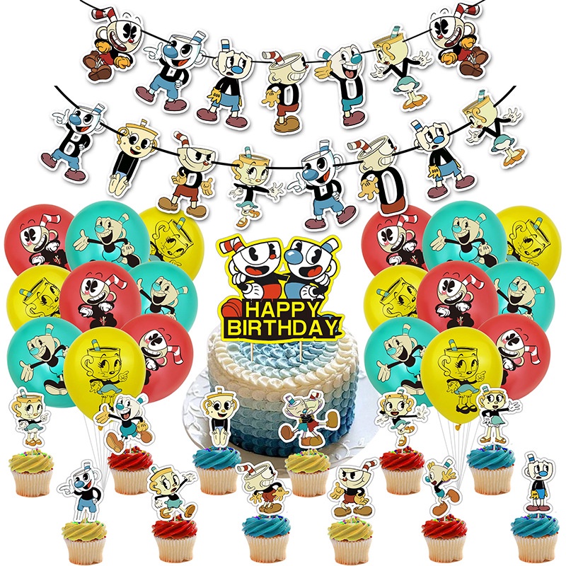 NS4 Cuphead Tema Niños Fiesta De Cumpleaños Decoraciones Bandera Pastel  topper Globo set Suministros SN4 | Shopee Colombia