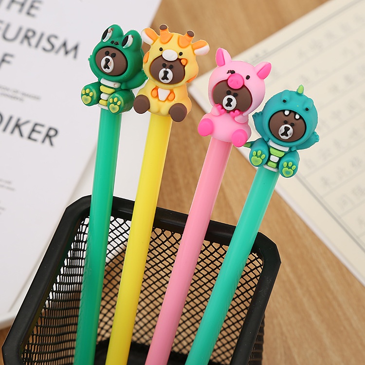 Pluma De gel De Oso De Dibujos Animados Lindo Aprendizaje Papelería  Escritura Estudiante Prueba Bolígrafo Negro | Shopee Colombia