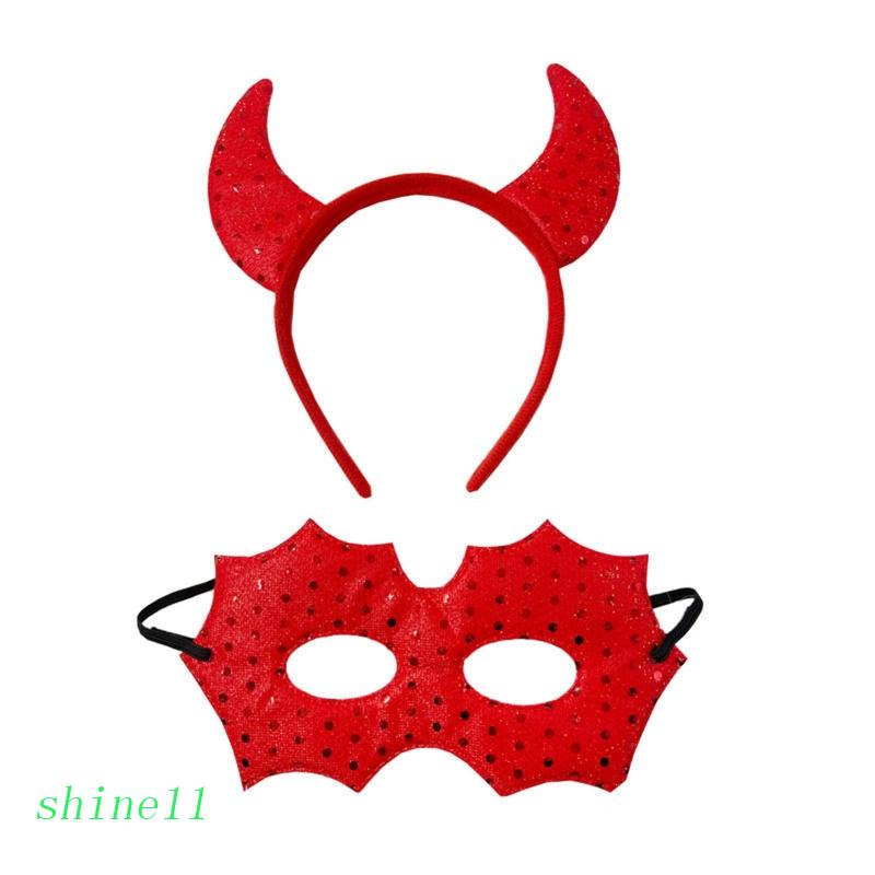 shine11 Juego De Disfraces De Diablo De Halloween Disfraz De Demonio Con Diadema De Cuerno Lentejuelas , Máscara