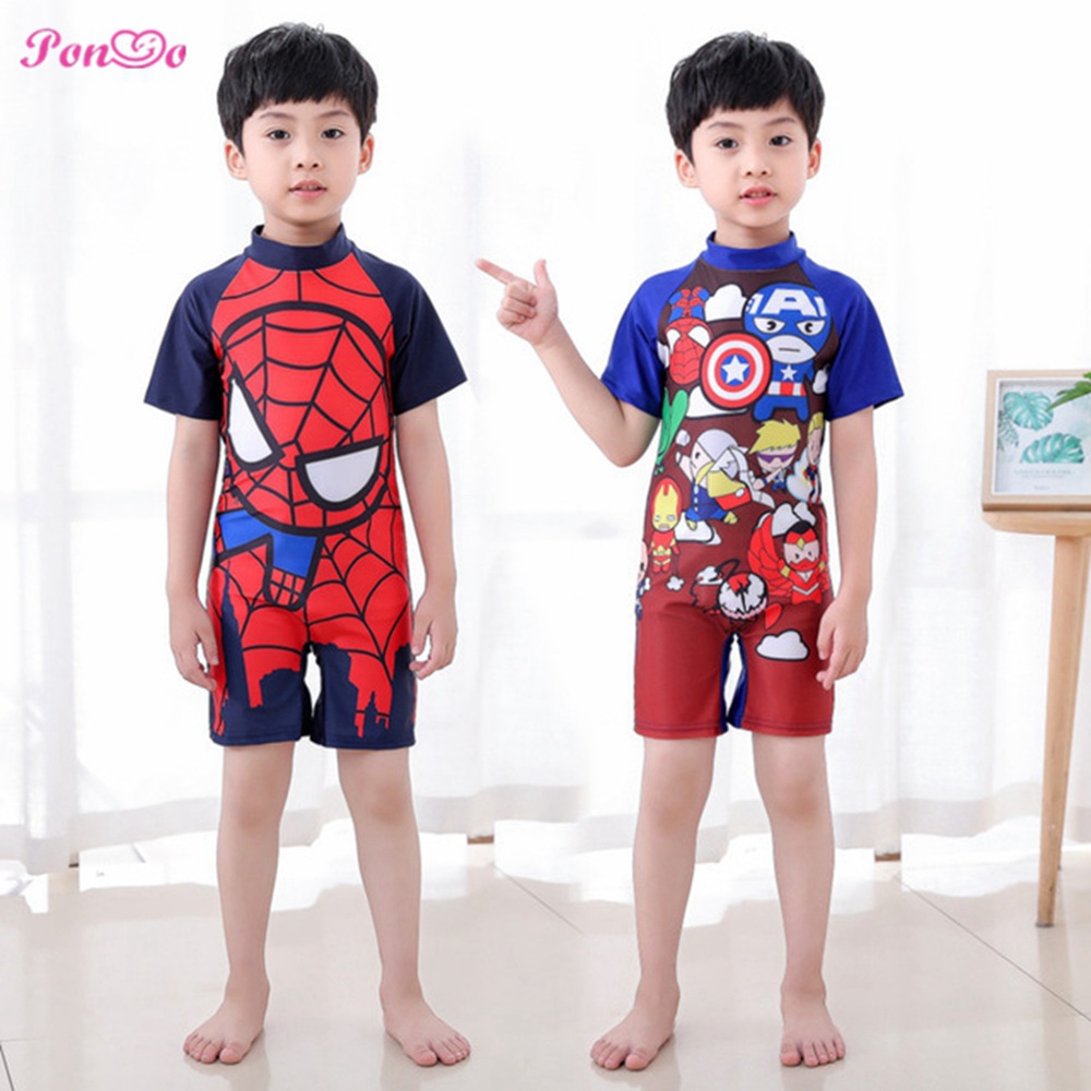 2-12 años de baño niños niños de animados Spiderman Ironman vengadores trajes de baño bebé de manga corta trajes de natación | Shopee Colombia