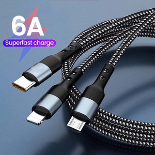 Image of 3 En 1 Cable 100W 6A Super Carga Rápida Multi Puerto USB Micro Tipo C IOS Para iP De Teléfono Android Huawei Xiaomi Samsung