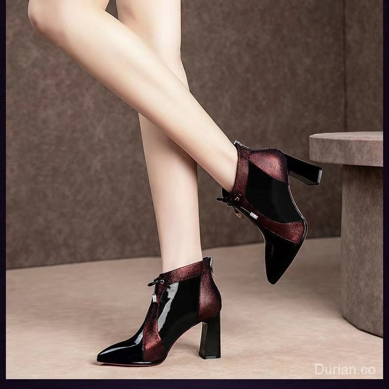 altos nuevas botas Botines mujer negro charol gruesos de tacón para mujer | Shopee Colombia