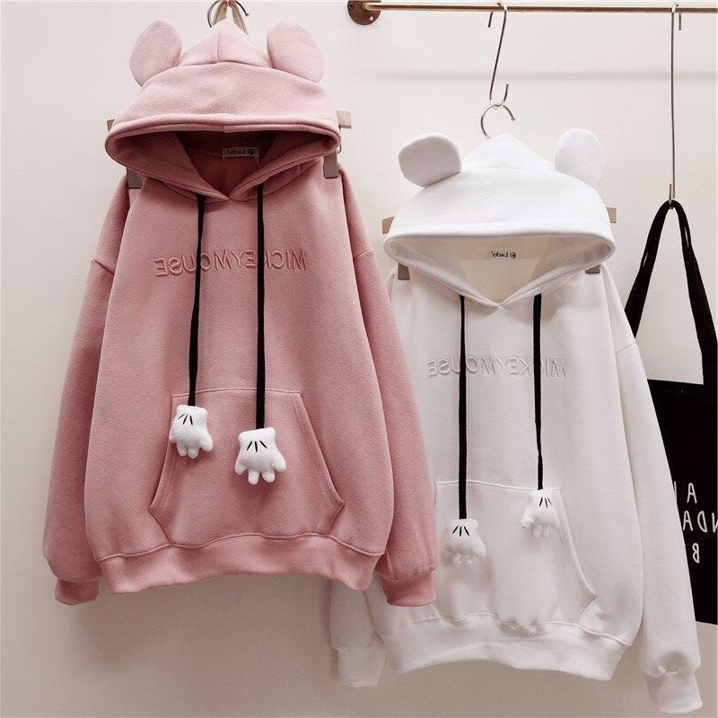 Estilo coreano lila lila Oversize sudadera con capucha Mickey Mouse Ear gorra para Unisex #1