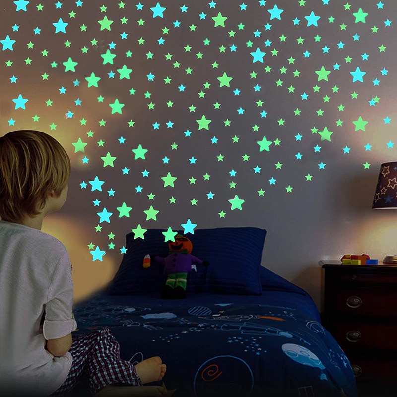 100pcs WINOMO Pegatinas Fluorescentes de Pared Estrellas Luminosas para la decoración de Pared de Sala de niños Colores 