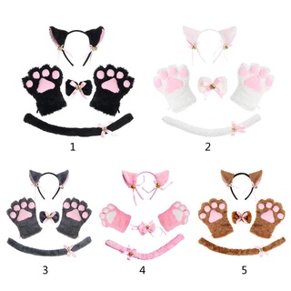 Image of thu nhỏ EST Women Lady Cat Kitty Maid Cosplay Costume Set Plush Ear Bell Headband Bowknot Collar Choker Tail Paws Gloves Anime Props #3