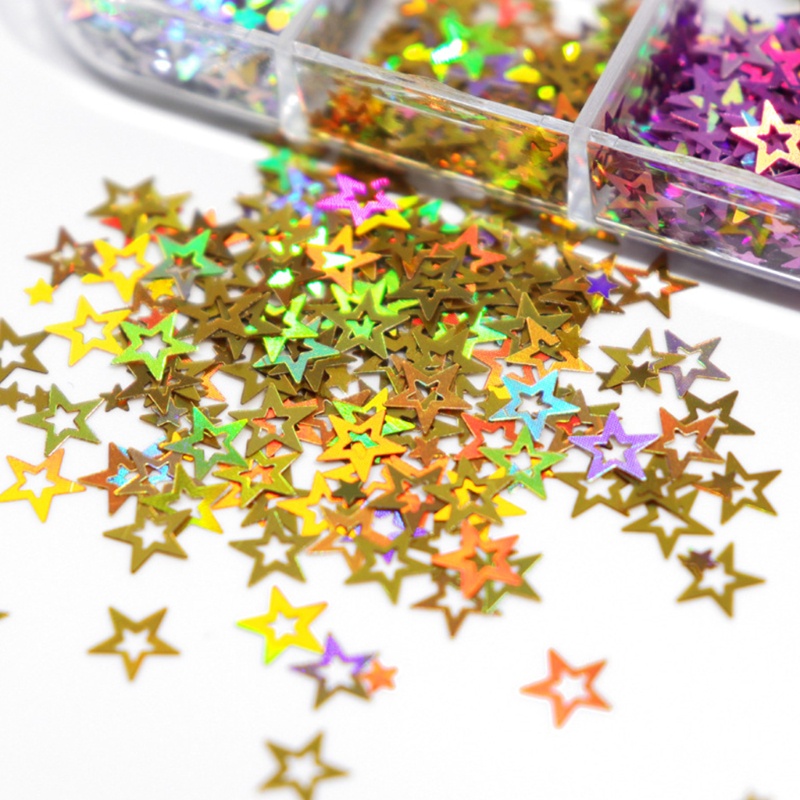 Image of beve * 12 Rejillas/Caja Holográfico Brillo Hueco Estrellas Forma Lentejuelas Resina Epoxi Relleno DIY Artesanía Joyería Hacer Copos Uñas Arte Decoración Purpurina #5