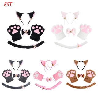 Image of thu nhỏ EST Women Lady Cat Kitty Maid Cosplay Costume Set Plush Ear Bell Headband Bowknot Collar Choker Tail Paws Gloves Anime Props #0