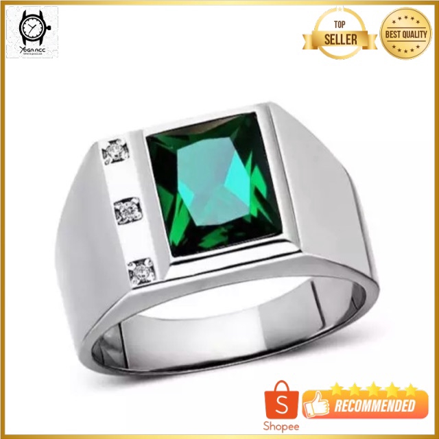 Anillo elegante minimalista de lujo esmeralda verde esmeralda de plata para hombre #6