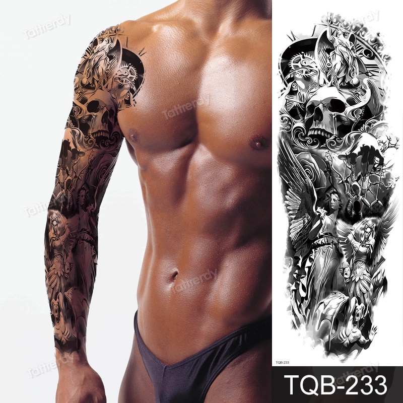 Image of Tatuaje Temporal De Brazo Completo Máquina De henna Negra animal Tigre Manga Calavera De León Impermeable Grande #5