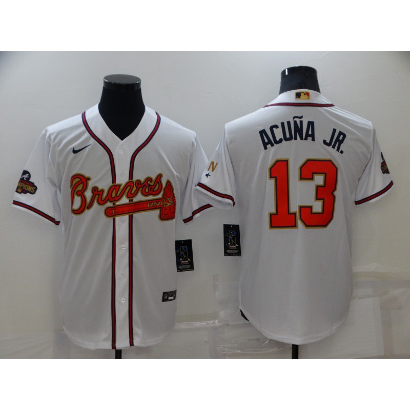 MLB Atlanta Braves 13 Ronald Acuña Jr . Jersey De Béisbol Blanco Negro Rojo Gris Marino Azul Ejército Verde Elite #9