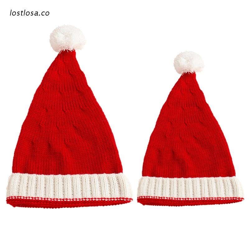 Sombrero de Navidad Padre-Hijo Tejido A Mano Sombrero Grueso Sombrero de Cola Larga Sombrero de Navidad Un Modelo Adulto Rojo 