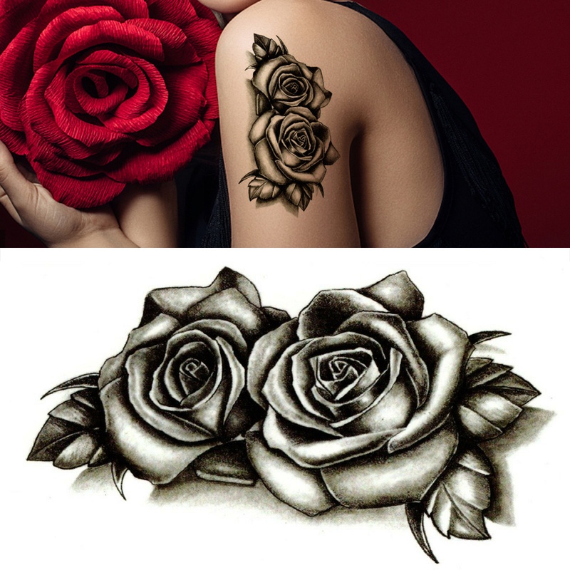 Calcomanías Temporales Impermeables Tatuajes De Flores De Rosas Dobles  Negras/Tatuaje Falso Para Transferencia De Agua | Shopee Colombia