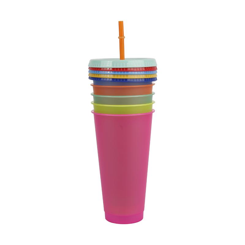 Vasos de plástico reutilizables que cambian de color con tapa taza de plástico reutilizable de 24 onzas paquete de 5 colección de verano 